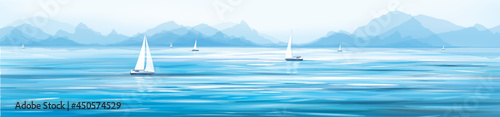 Vector blue sea view and yachts.