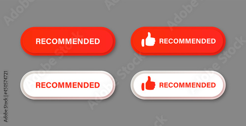 Recommended button With Thumbs up - recommend banner with like icon in red and white buttons