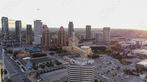 Fotografie, Obraz Aerial shot of downtown Mississauga during late afternoon before sunset on a summer day