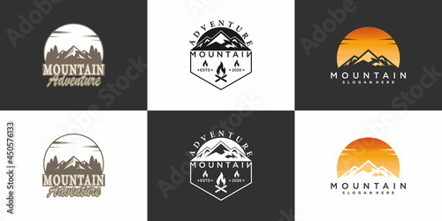 Set of Mountain logo illustration for adventure or recreation with modern concept Premium vekto