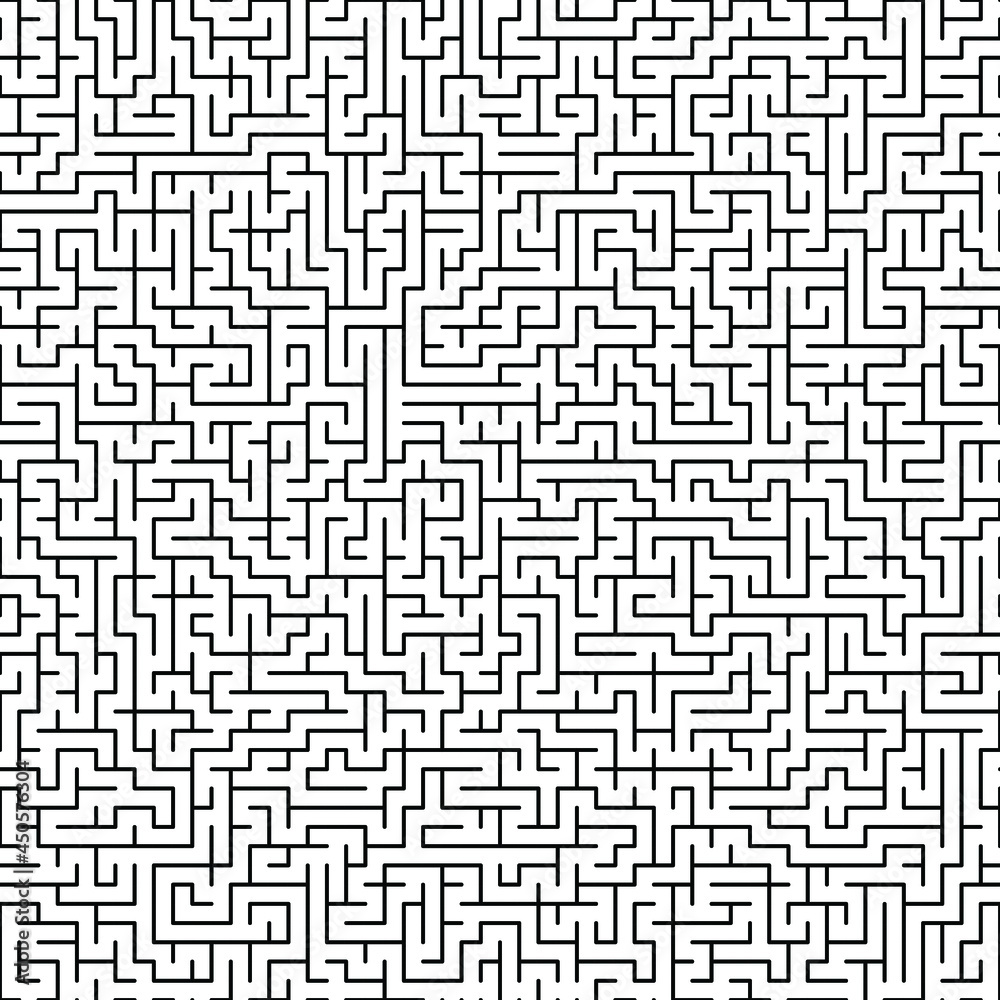 Seamless vector pattern. Black and white geometric maze texture.