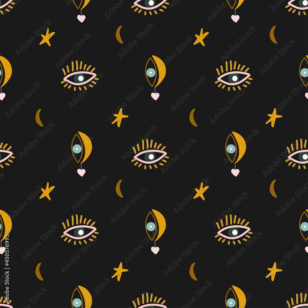 Fototapeta premium seamless pattern with eyes and moon