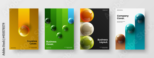 Colorful brochure A4 vector design layout collection. Abstract 3D balls journal cover concept bundle. © kitka