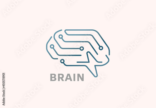 Simple outline digital brain logo. Vector illustration.