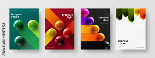 Modern realistic balls cover concept composition. Colorful company brochure A4 vector design illustration bundle.