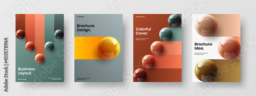 Premium annual report A4 vector design template collection. Trendy realistic balls book cover concept bundle. © kitka