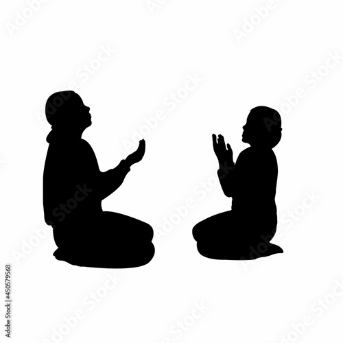 two girls praying, body silhouette vector