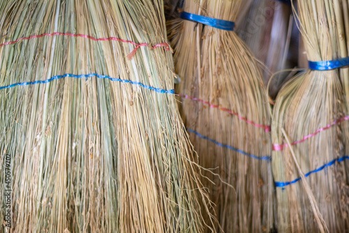 Brooms for sweeping floors from stems and branches of shrubs and grasses, twigs.