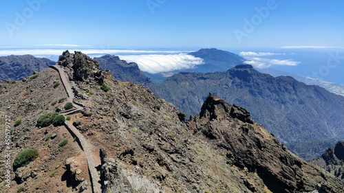 Panoramic view from Roque de los Muchachos, the highest mountain of La Palma, Canary Islands, Spain photo