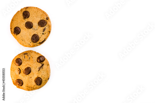 Chocolate cookies isolated on white background. Close-up Macro. Selective focus.