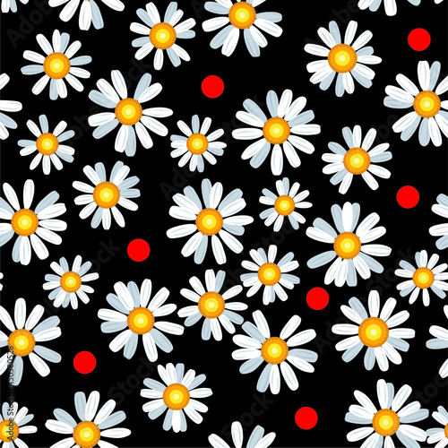 Daisy chamomile seamless vector pattern
