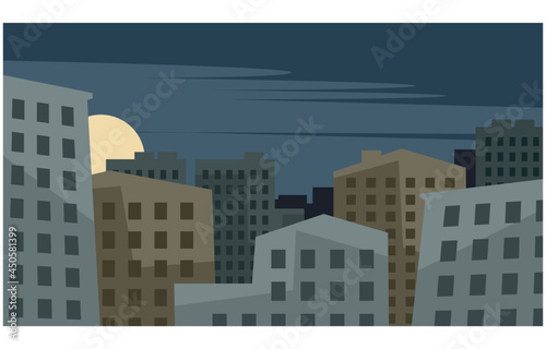 Earlier morning. The sun rises over the sleeping city. Vector image for prints, poster and illustrations.