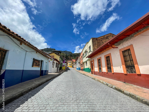 Amazing photo of an empty street in the La Candelaria colorful neighborhood in Bogota, Colombia