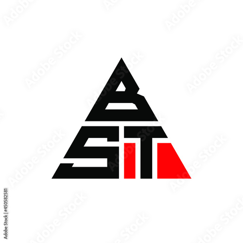 BST triangle letter logo design with triangle shape. BST triangle logo design monogram. BST triangle vector logo template with red color. BST triangular logo Simple, Elegant, and Luxurious Logo. BST 