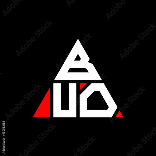 BUO triangle letter logo design with triangle shape. BUO triangle logo design monogram. BUO triangle vector logo template with red color. BUO triangular logo Simple, Elegant, and Luxurious Logo. BUO  photo