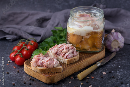 Fototapeta Naklejka Na Ścianę i Meble -  Canned turkey meat in bank