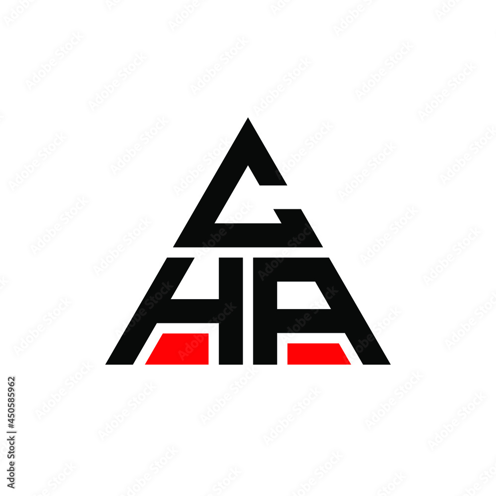 CHA triangle letter logo design with triangle shape. CHA triangle logo design monogram. CHA triangle vector logo template with red color. CHA triangular logo Simple, Elegant, and Luxurious Logo. CHA 