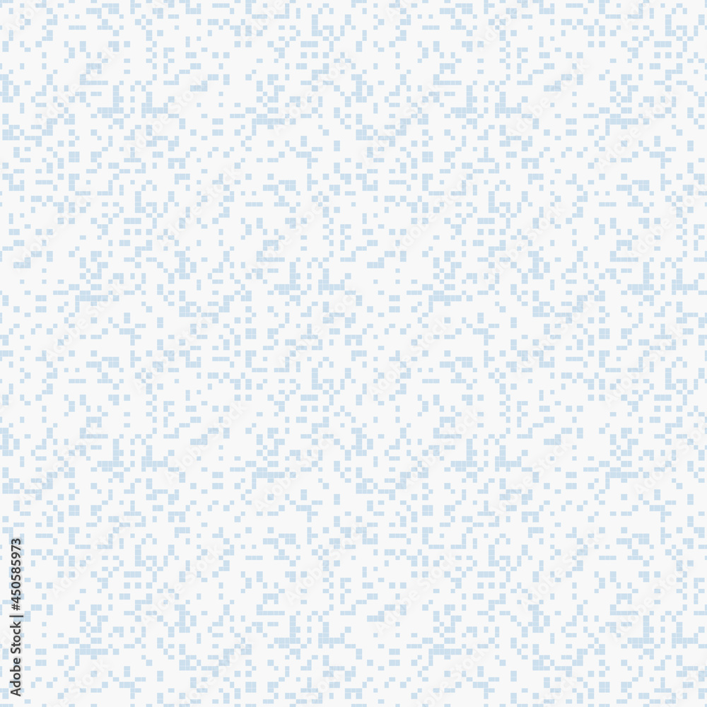 Subtle vector pixel background. Abstract seamless pattern with small random scattered squares, rectangles, tiny dots. Light blue and white minimal grunge halftone texture. Stylish repeated design