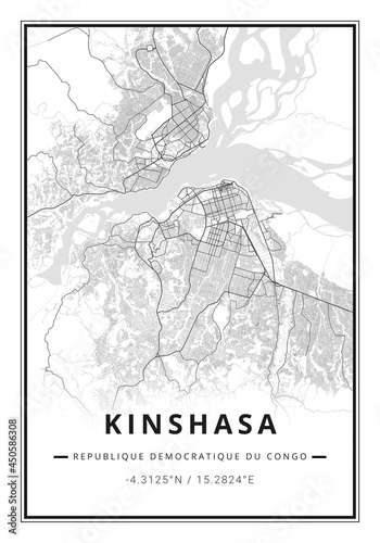 Street map art of Kinshasa city in Congo RDC - Africa