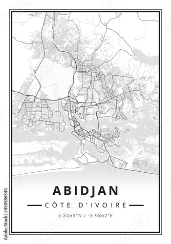 Street map art of Abidjan city in Ivory Coast - Africa
