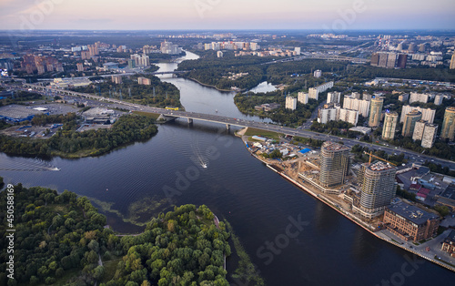 Aerial of townscape with the river in the center