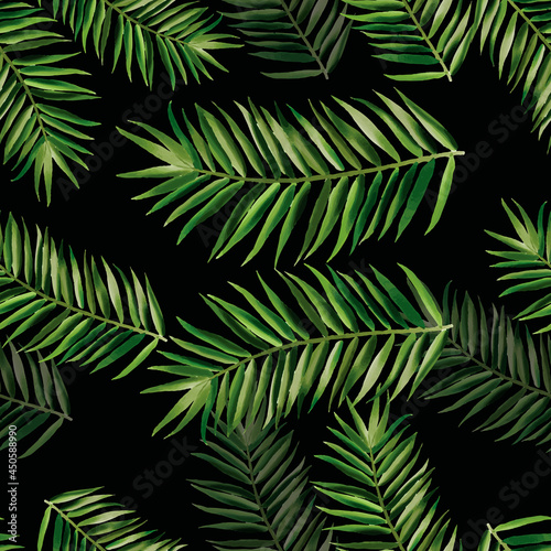 Fototapeta Naklejka Na Ścianę i Meble -  Hand drawn green watercolor leaves seamless pattern design