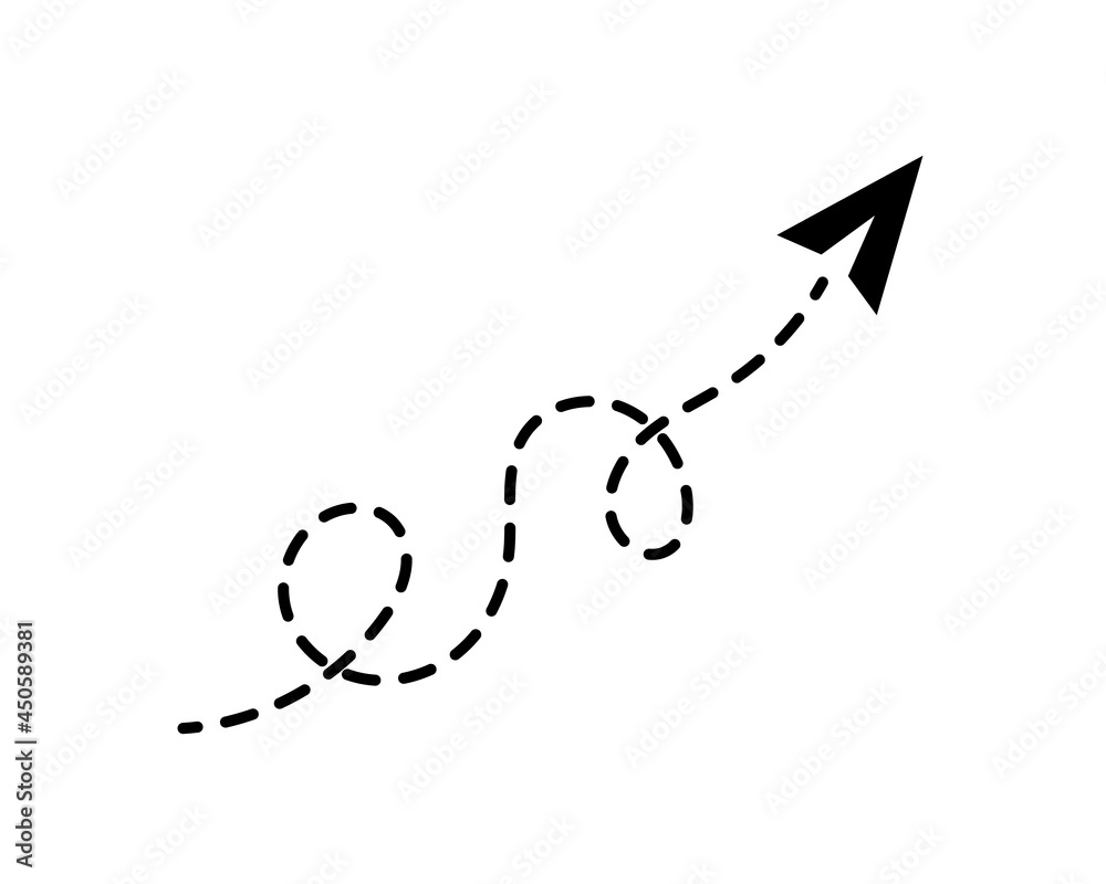 Airplane line path vector icon of air plane flight route with start point and dash line trace. Airplane line path vector icon of air plane flight route with start point and dash line trace.