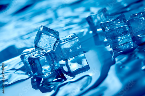 ice cubes on the blue background