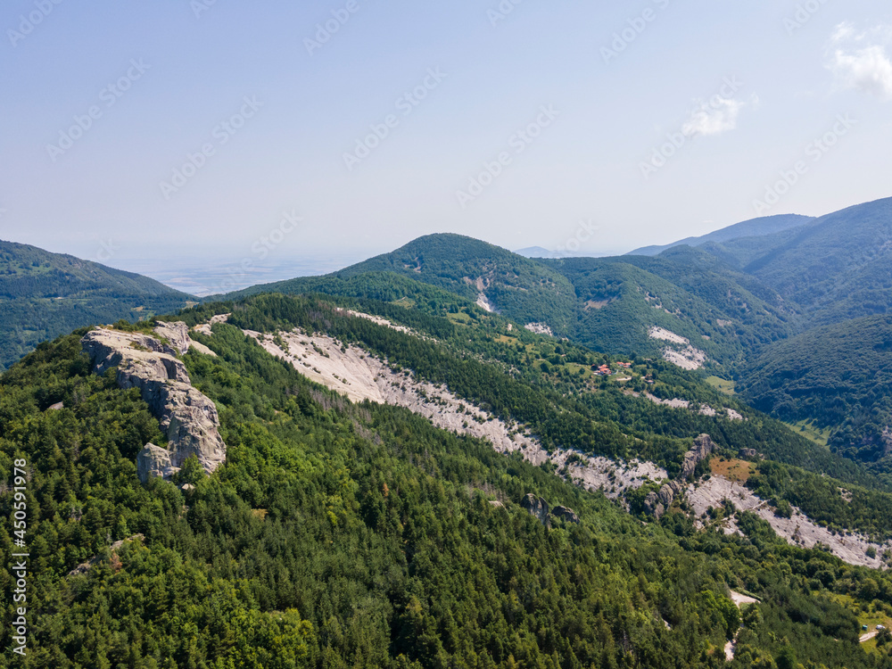 Obraz premium Aerial view of Belintash - ancient sanctuary at Rhodope Mountains, Bulgaria