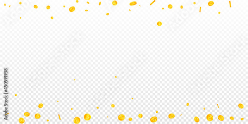Russian ruble coins falling. Favorable scattered RUB coins. Russia money. Good-looking jackpot, wealth or success concept. Vector illustration.