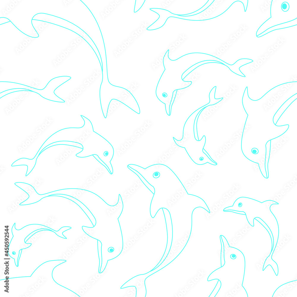 Blue outline dolphin on white background seamless pattern vector illustration. Blue outline dolphin on white background seamless pattern vector illustration.
