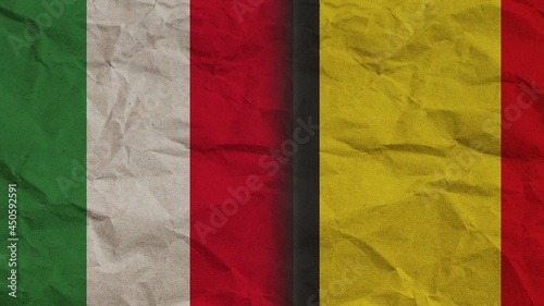 Belgium and Italy Flags Together, Crumpled Paper Effect Background 3D Illustration