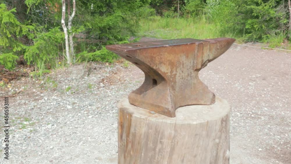 anvil for horseshoes in the village retro technology .crane motion.concept village life old anvil for horseshoes in the village retro technology .crane motion.concept village life old