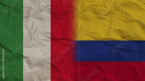 Colombia and Italy Flags Together, Crumpled Paper Effect Background 3D Illustration