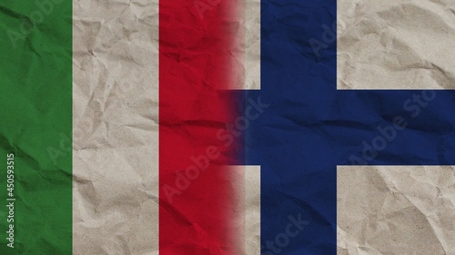 Finland and Italy Flags Together, Crumpled Paper Effect Background 3D Illustration
