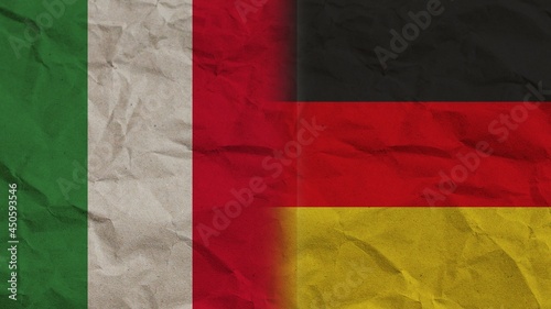 Germany and Italy Flags Together, Crumpled Paper Effect Background 3D Illustration