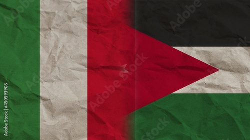 Jordan and Italy Flags Together, Crumpled Paper Effect Background 3D Illustration