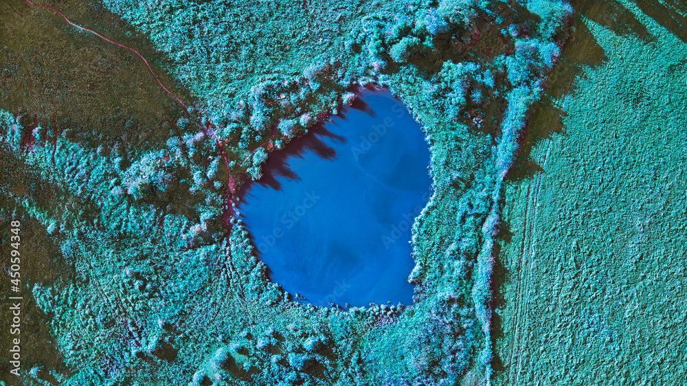 Aerial shot of a hidden lagoon near Callicoon, in the Catskills area of upstate, New York