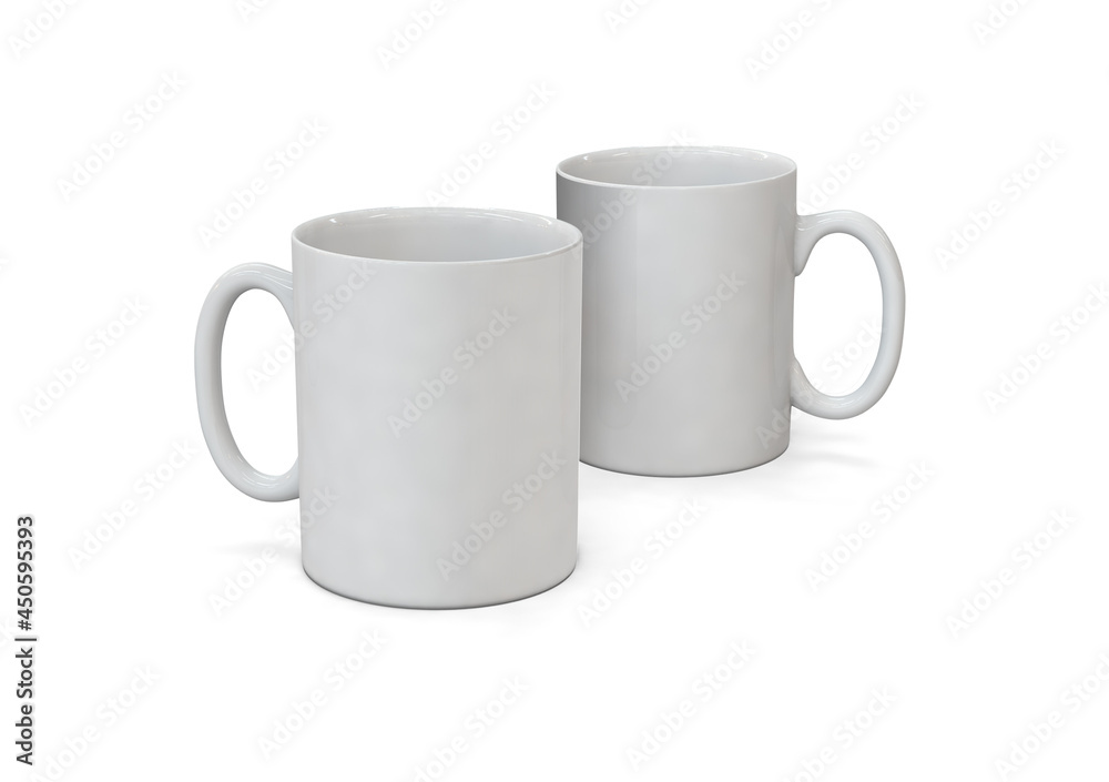 3D illustration of a white mug for personalization. Blank mug mockup. 3D illustration of a white mug for personalization. Blank mug mockup.