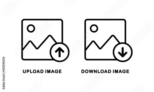 Download or upload picture icon. Image thumbnail sign. Illustration vector photo