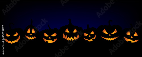 Horizontal banner with Jack o lantern. Halloween background.