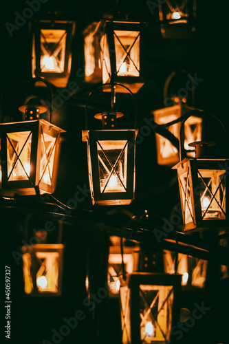 Antique lanterns with candles inside, taken at the summer candle night at a church in Karuizawa (Japan) 