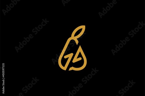 Green pear fruit logo design. Outline pear icon sign vector.