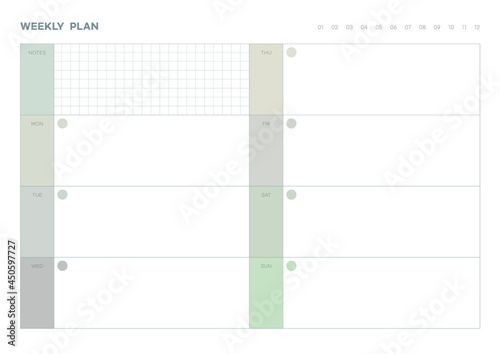 Note, scheduler, diary, calendar planner document template illustration. Weekly plan form.