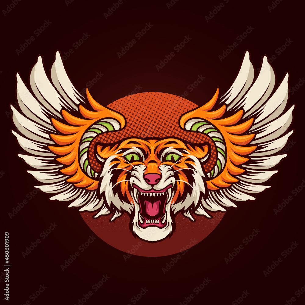 Tiger head with wings badge