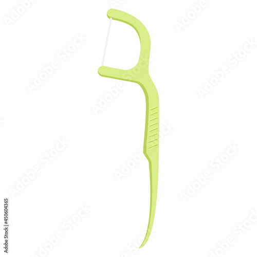 Vector illustration of yellow green dental floss toothpick isolated on background. This is a ‘F’ shaped device.