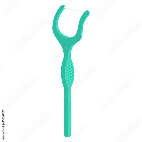 Vector illustration of green dental floss toothpick isolated on background. This is a ‘Y’ shaped device.
