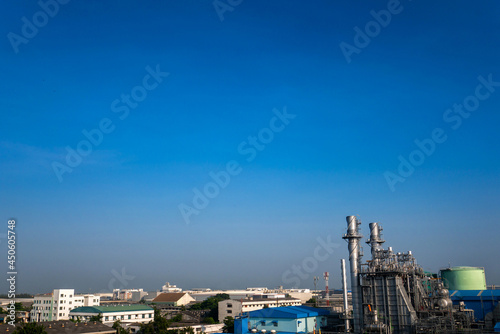Landscape view of industrial plant in the industrial estate with blue sky
