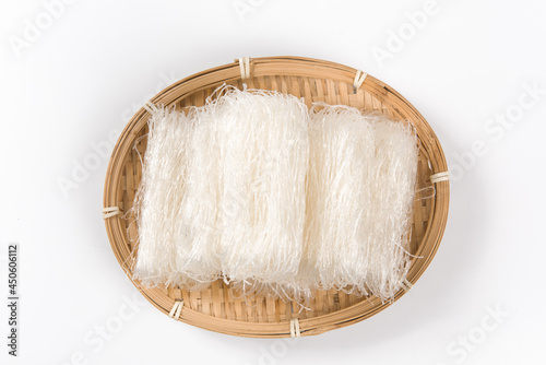 Raw bean vermicelli or dry glass noodles on white background