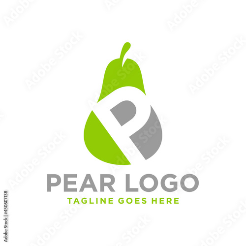 fresh pear illustration logo with letter P
